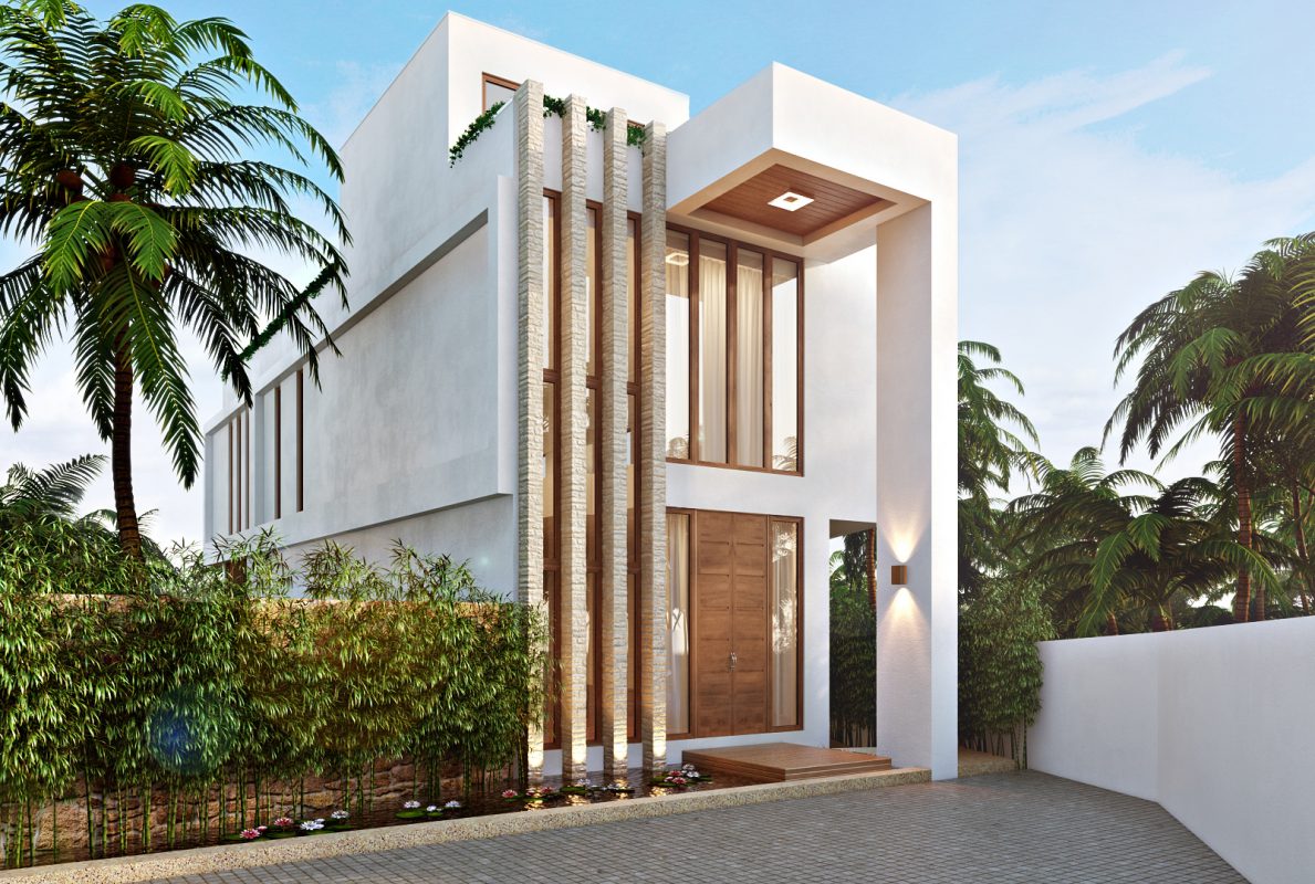 Residential Interior Design - Cecilia Clason's modern home on stilts with wooden door & window frames in Sri Lanka